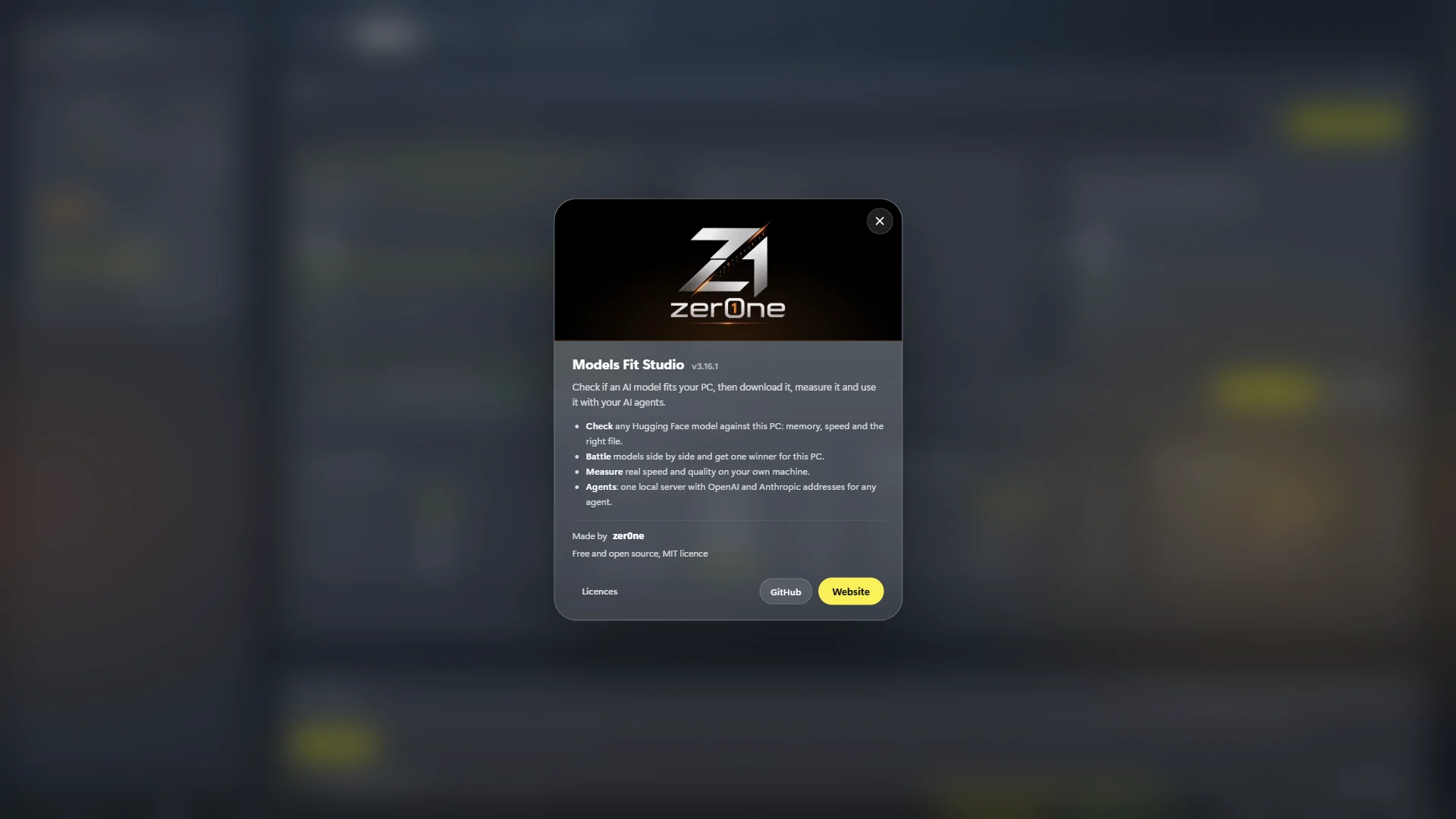 About dialog with the zer0ne logo