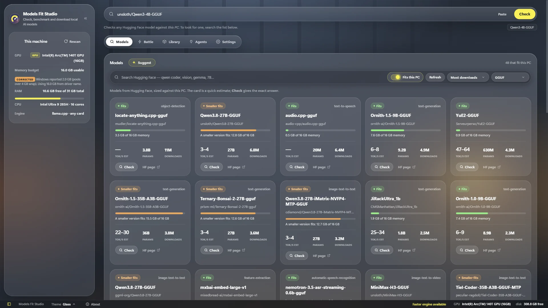 Models list with the Fits this PC filter